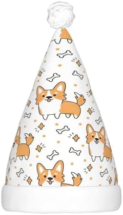 Dog Print Christmas Santa Hat Plush Light Up for Adult Party