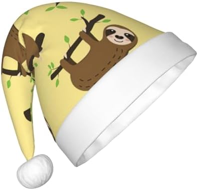 Cute Sloth on Yellow Lemon Print Santa Hat