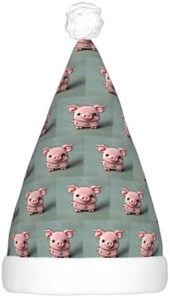 Pink Pig Print Christmas Santa Hat Plush Light Up for Adult
