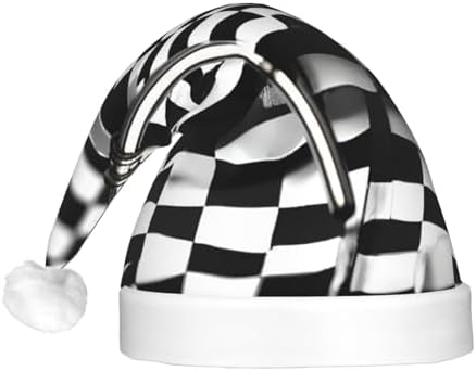 QinZheng LED Christmas Santa Hat with Checkered Flags Design