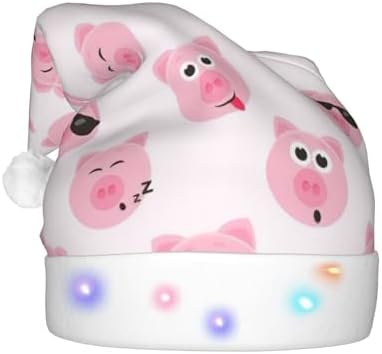 Funny Pink Pig Face Christmas Santa Hat Plush Light Up for Adult
