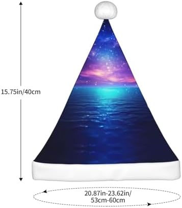 HD Pretty Galaxy Print Christmas Santa Hat Plush for Adults