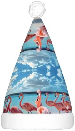 Flock of Pink Flamingos Christmas Santa Hat with LED Light