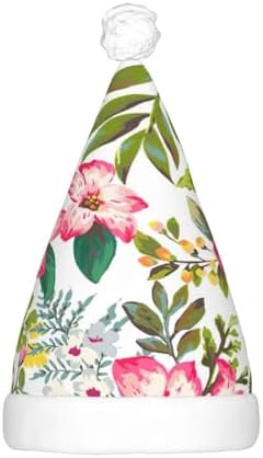 Hibiscus Flowers Christmas Santa Hat Plush Light Up Funny Adult Party Hat