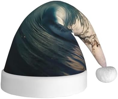 Beautiful Ocean Waves Print Christmas Santa Hat Plush for Adult