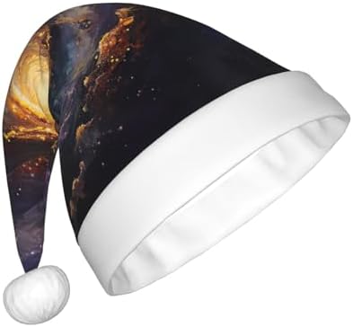Galaxy Print Christmas Santa Hat Plush for Adults