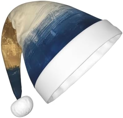 Gold Blue White Print Christmas Santa Hat Small Size