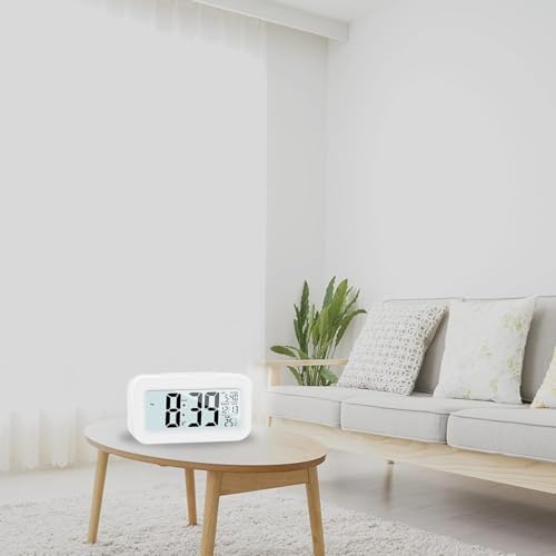 Hooporia White Digital Alarm Clock with LCD Screen and Snooze
