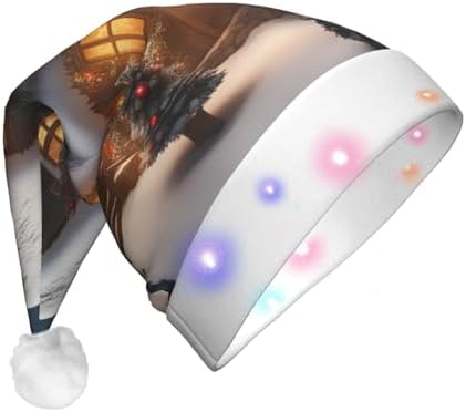 QINZHENG Christmas Village House 3 Print LED Santa Hat for Adults