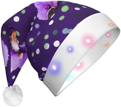 Purple Poodle Polka Dots LED Christmas Hat Unisex Adult Beanie