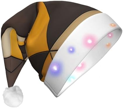 QINZHENG LED Santa Hat with Yellow Brown Triangles Print for Christmas Party