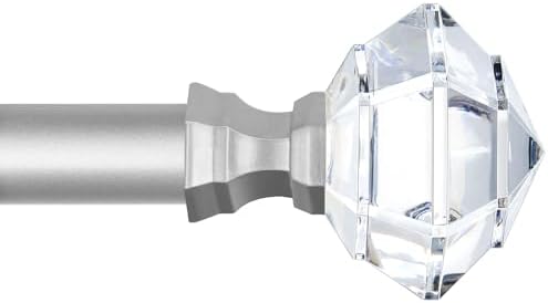 TONIAL Window Rods 32-86 Inches with Acrylic Diamond Finial and Nickel Finish