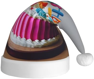 Happy Birthday Cake Print Santa Hat Plush for Adult