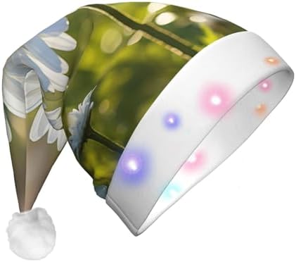 QINZHENG White Daisy Santa Hat with LED Lights for Christmas Party