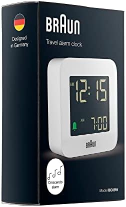 Braun Digital Travel Alarm Clock with Snooze and Negative LCD Display