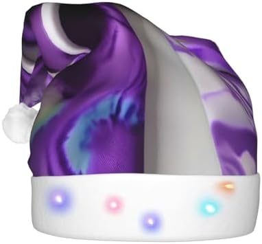 Purple Tie Dye Flower Print Christmas Hat with LED Lights