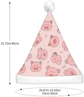 Pink Cute Pig Print LED Christmas Santa Hat Plush for Adults