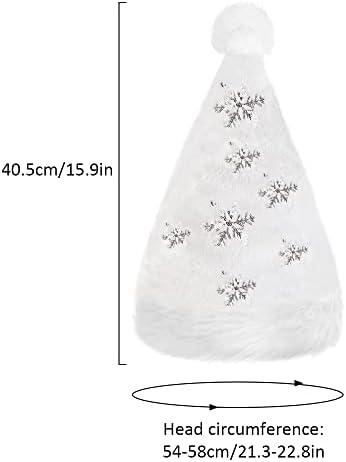 Flash Santa Hat for Adults Unisex White Plush Christmas Headwear with Snowflakes