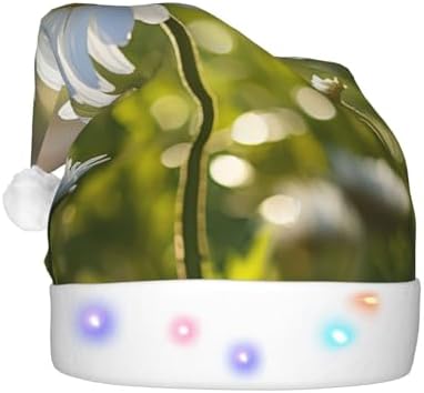 QINZHENG White Daisy Santa Hat with LED Lights for Christmas Party