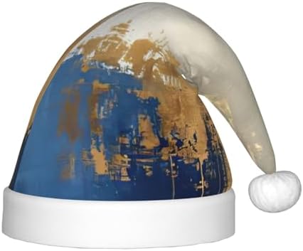Gold Blue White Print Christmas Santa Hat Small Size 1