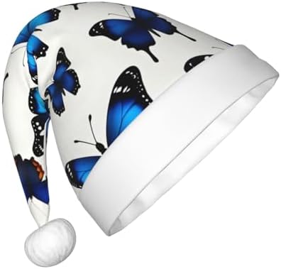 Many Blue Butterfly Print Christmas Santa Hat Small Size