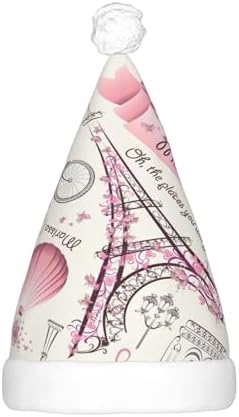 Dog and Paris Towe Print Santa Hat Plush Light Up for Adults