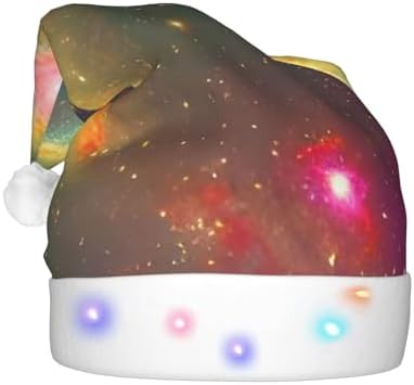 Beautiful Galaxy Print Christmas Santa Hat Plush Light Up