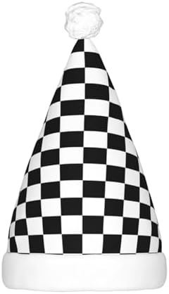 QINZHENG LED Black and White Checkered Santa Hat for Christmas Halloween Party