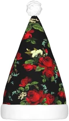 Beautiful Rose Print Christmas Santa Hat Plush Light Up Funny Adult Hat