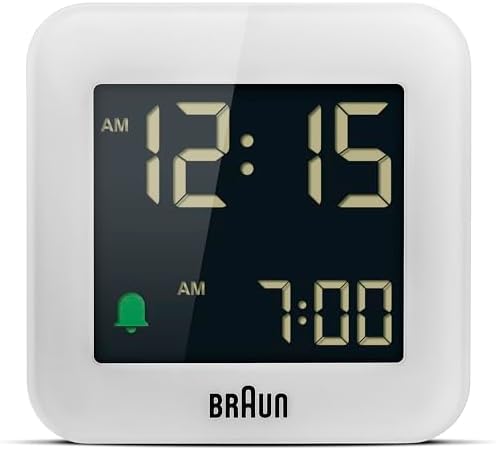 Braun Digital Travel Alarm Clock with Snooze and Negative LCD Display