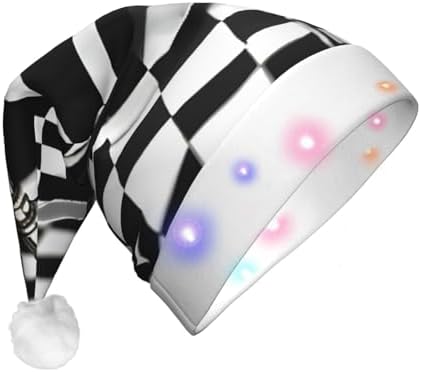 QinZheng LED Christmas Santa Hat with Checkered Flags Design