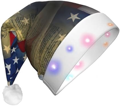 American Eagle Print Santa Hat Plush Light Up for Adult Christmas Party