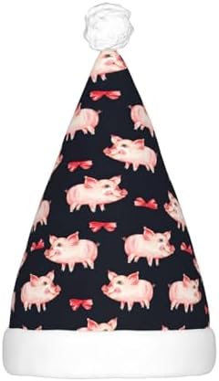 Red Cute Piggy Print LED Light-Up Santa Hat for Adults