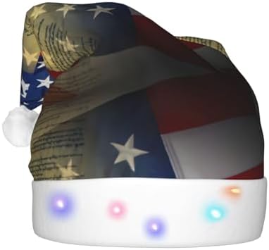 American Eagle Print Santa Hat Plush Light Up for Adult Christmas Party