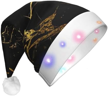 QINZHENG LED Black and Gold Santa Hat for Christmas Party