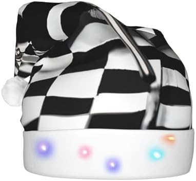 QinZheng LED Christmas Santa Hat with Checkered Flags Design