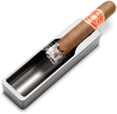 Cigar Ashtray Metal with Wide Cigar Slot Silver