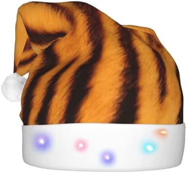 Tiger Striped Christmas Santa Hat Plush Light Up
