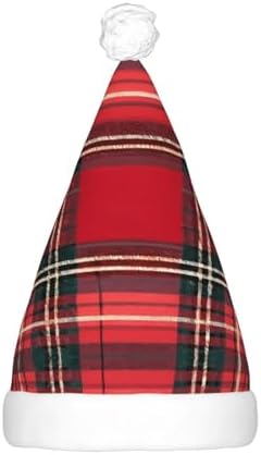 Plaid Red and Black Christmas Santa Hat Plush Light Up for Adults