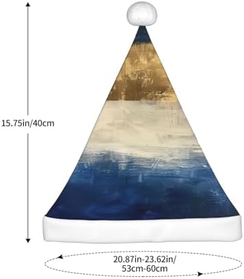 Gold Blue White Print Christmas Santa Hat Plush for Adult