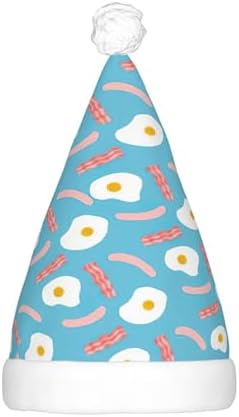 Hot Dog Egg Print Christmas Santa Hat Plush Light Up for Adults