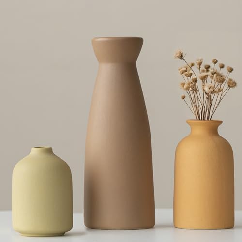 Distressed Ceramic Vase Set of 3 Modern Bohemian Decor