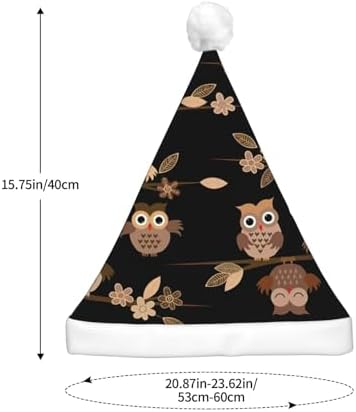 Cute Brown Cartoon Owls Christmas Santa Hat Plush Light Up Adult Party Hat