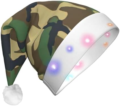 Green Military Camo Christmas Santa Hat with LED Light