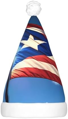 QINZHENG LED Christmas Santa Hat with PUERTO RICO Wallpaper Flag Print