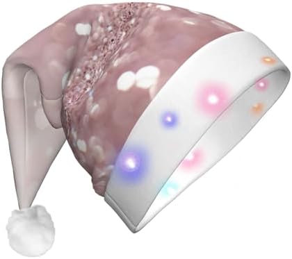 Pink Glitter Print Light Up Christmas Santa Hat for Adults