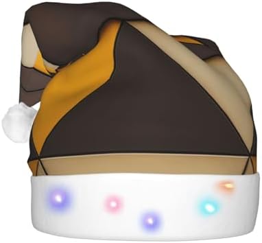 QINZHENG LED Santa Hat with Yellow Brown Triangles Print for Christmas Party
