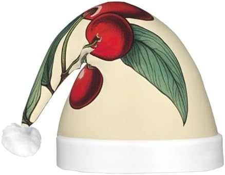 QINZHENG Red Cherry Print LED Santa Hat for Adults
