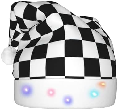 QINZHENG LED Black and White Checkered Santa Hat for Christmas Halloween Party