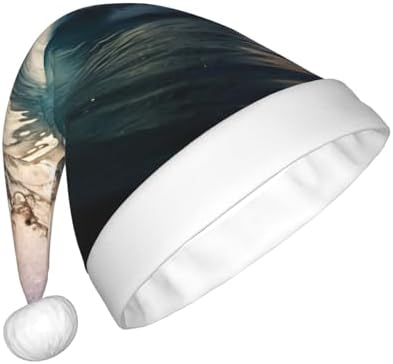 Beautiful Ocean Waves Print Christmas Santa Hat Plush for Adult